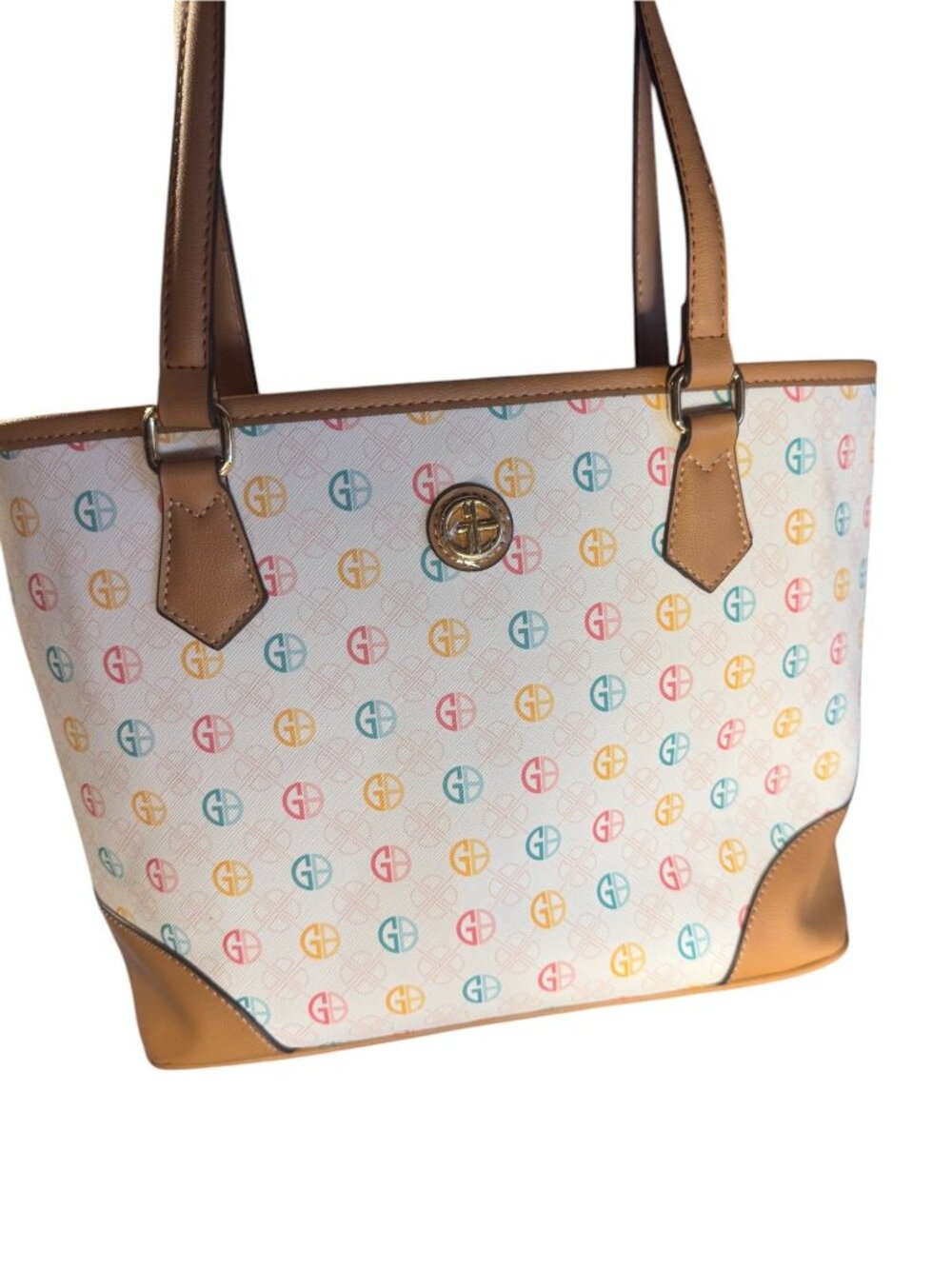 Giani Bernini Multicolor Logo Shoulder Bag Leather Trim & Handles Organizer - Picture 5 of 10